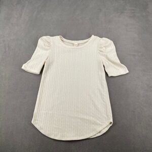7th Ray Cream Pointelle Knit Puff Sleeve Top T-5074 Ivory Short Sleeve Blouse S